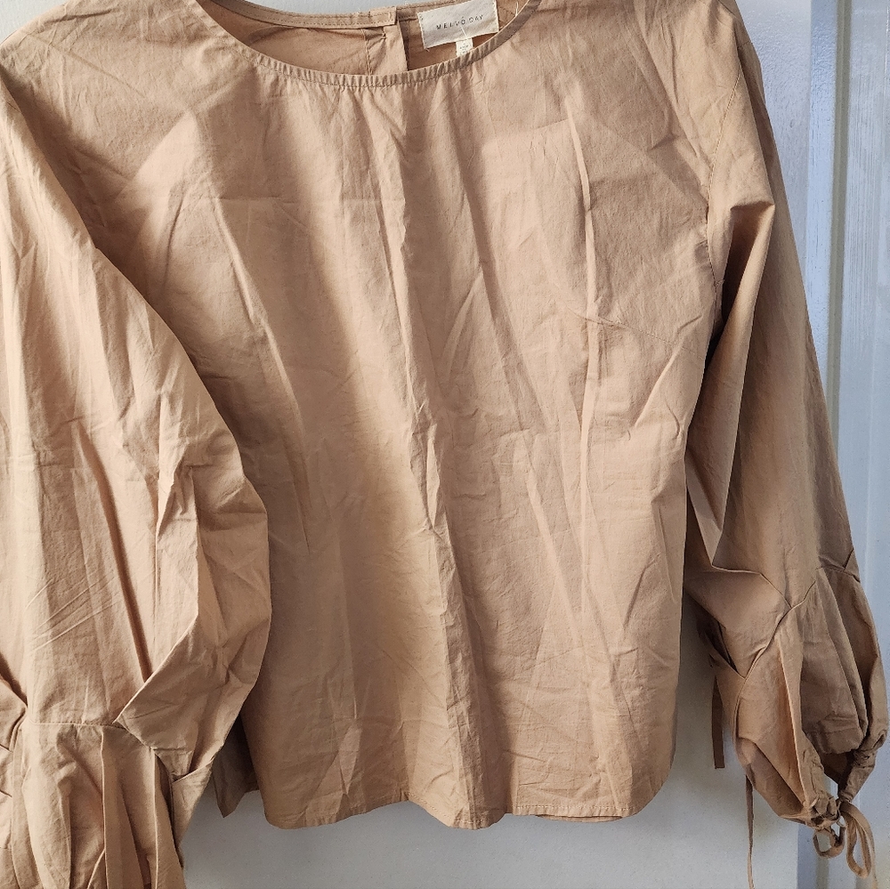 NWT ZARA BLOUSE SIZE LARGE BLOUSY SLEEVE BUTTON BACK TIE ON SLEEVES